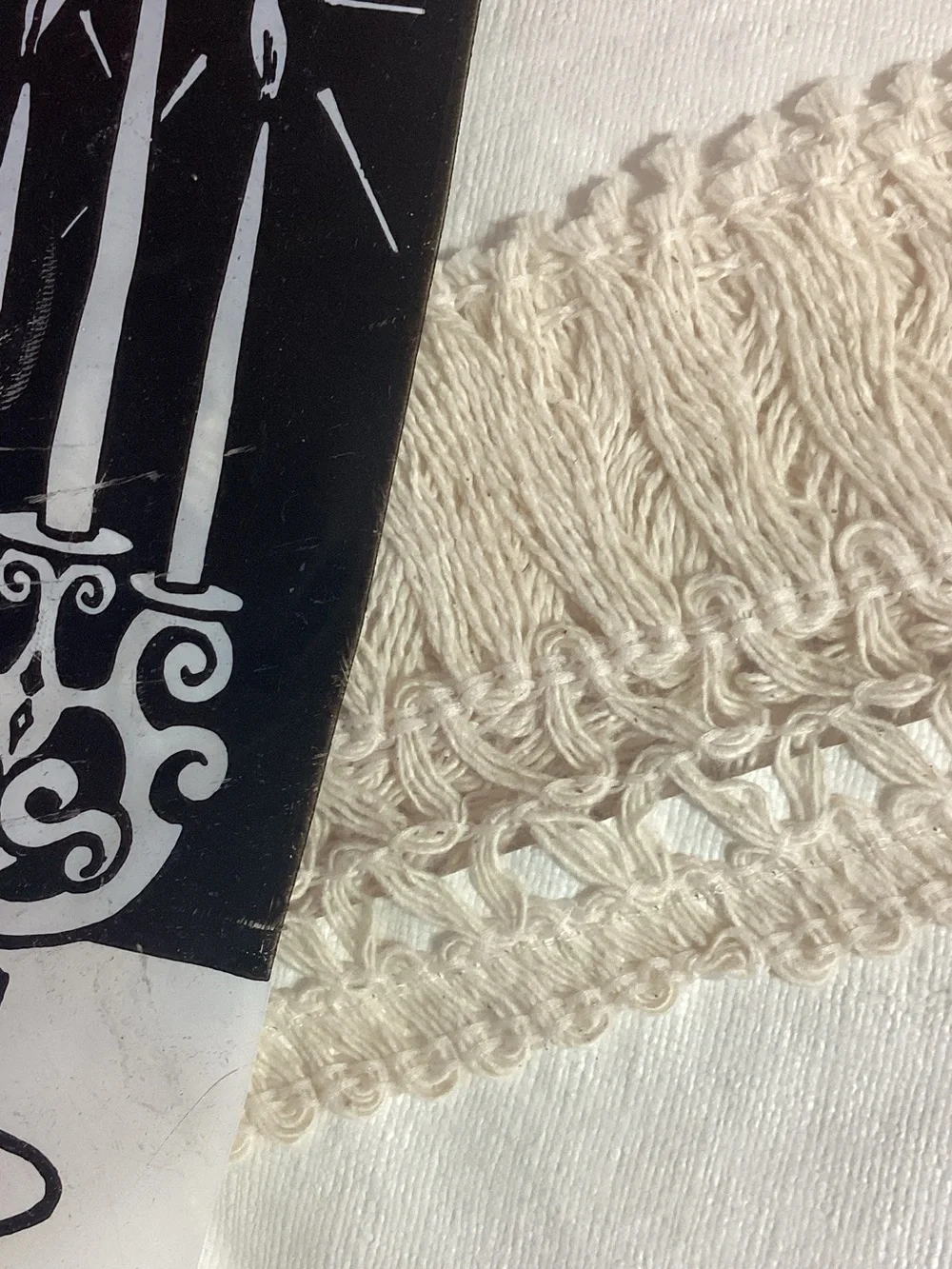 New Vintage Flannel Back Table Cloth - Cream with Natural Fringe